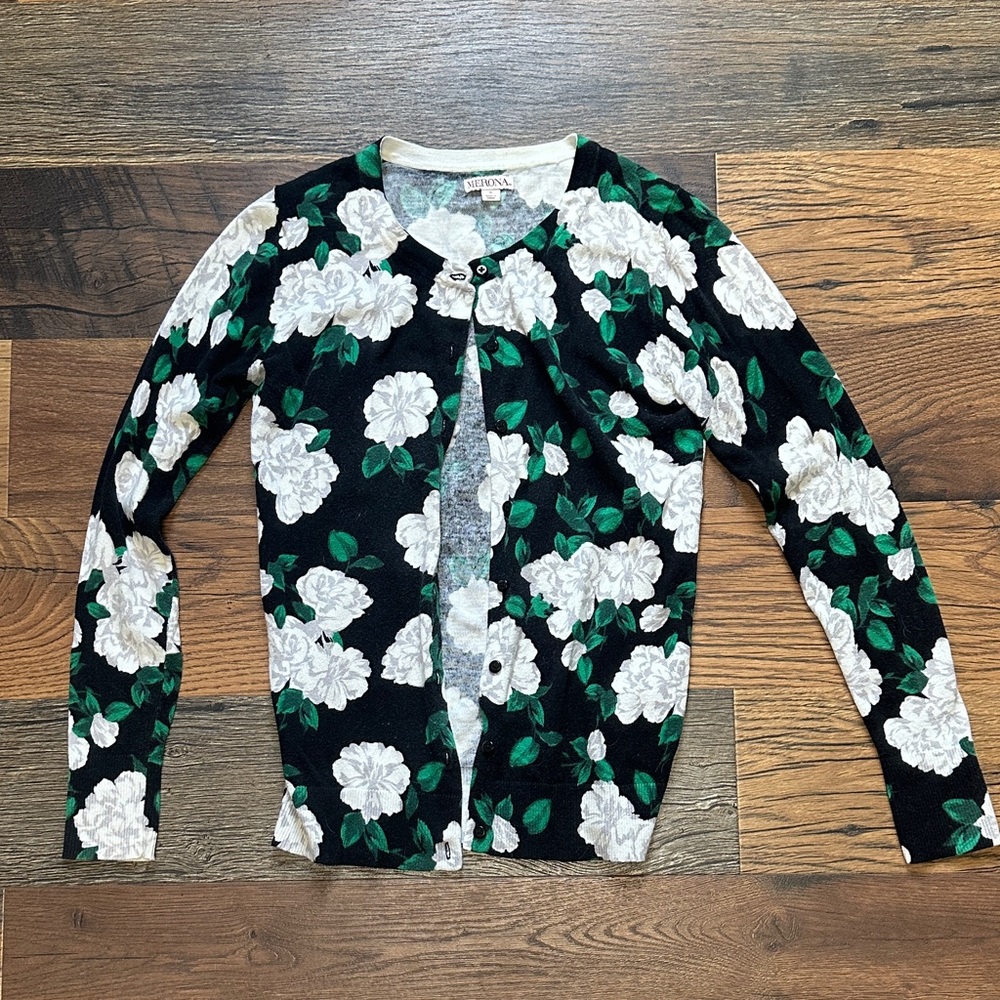 Merona Black Floral Cardigan